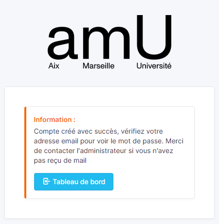 facilitamu : écran de confirmation de création du compte associé à une adresse email